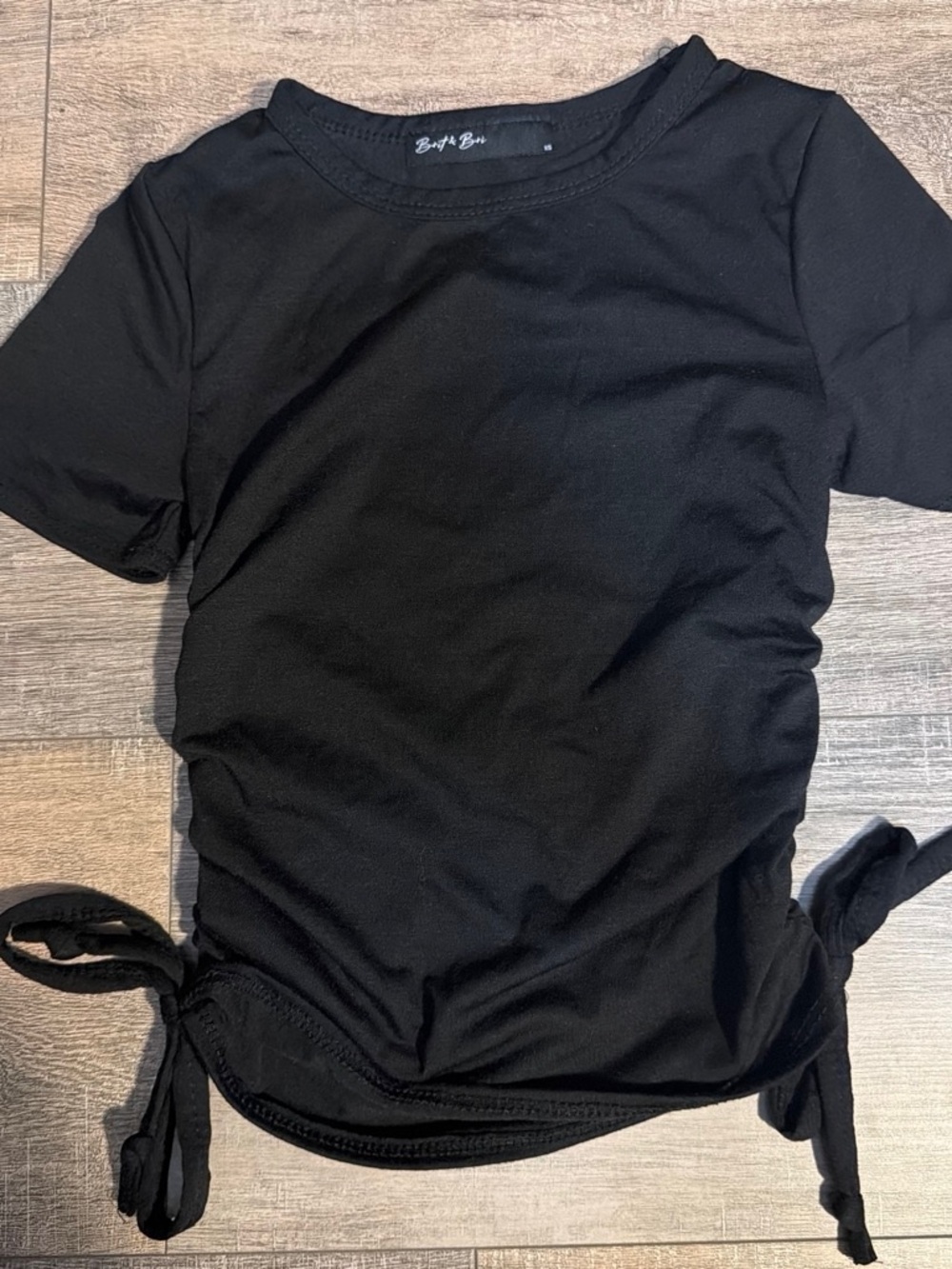 Black Side-Tie Crop Tee